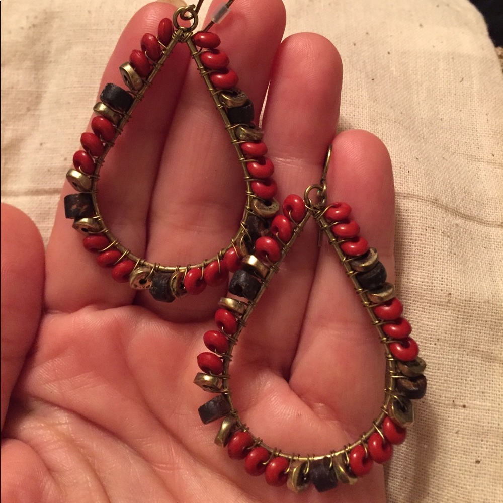 Teardrop Dangle Orange and Brown Beaded Earrings